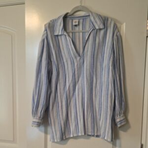 CAbi Blue White Striped Shirt, Medium